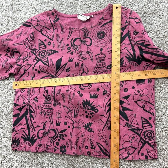 Hot Cotton By Marc Ware Womens S Pink & Black Graphic Print 100% Linen Top - Picture 7 of 9
